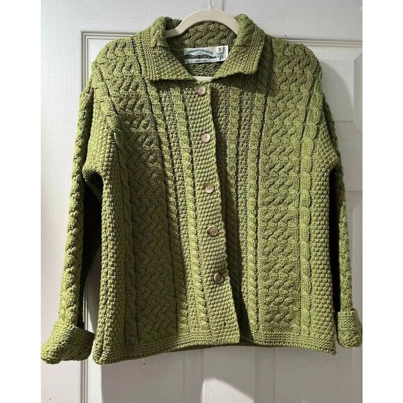 Aran Crafts Green Cable Knit Cardigan - Picture 2 of 7